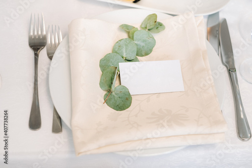 Dishes on the wedding table, decor of the dining table for the holiday photo