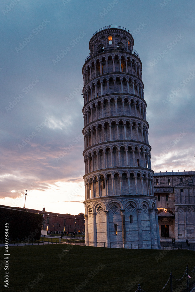 Pisa tower during sunset in Italy