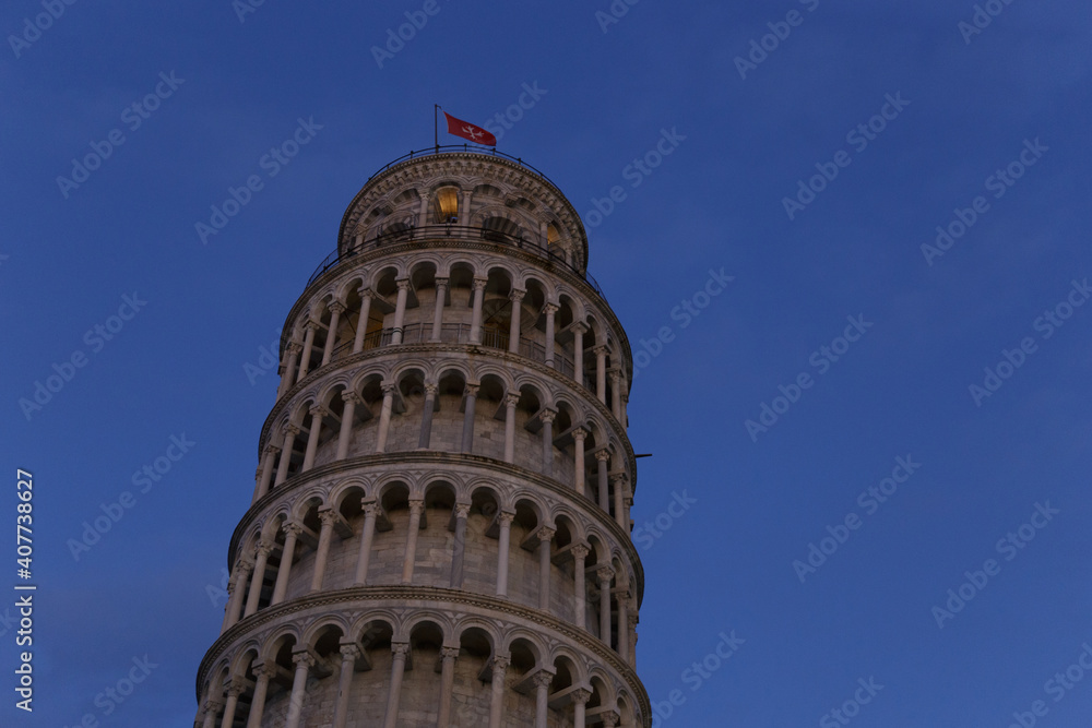 Pisa Tower in Italy, in the municipality of Pisa, during sunset