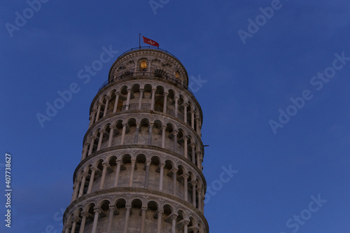 Pisa Tower in Italy, in the municipality of Pisa, during sunset
