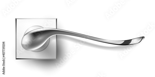 Door handle isolated on white background. Realistic chrome doorknob for home, hotel or office. Decorative silver security element vector illustration. Modern design, metal object for safety