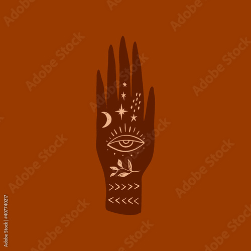 Magical sacred hand art. Magic and astrology concept.