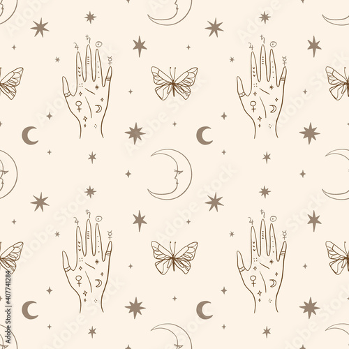 Moon magical night seamless pattern