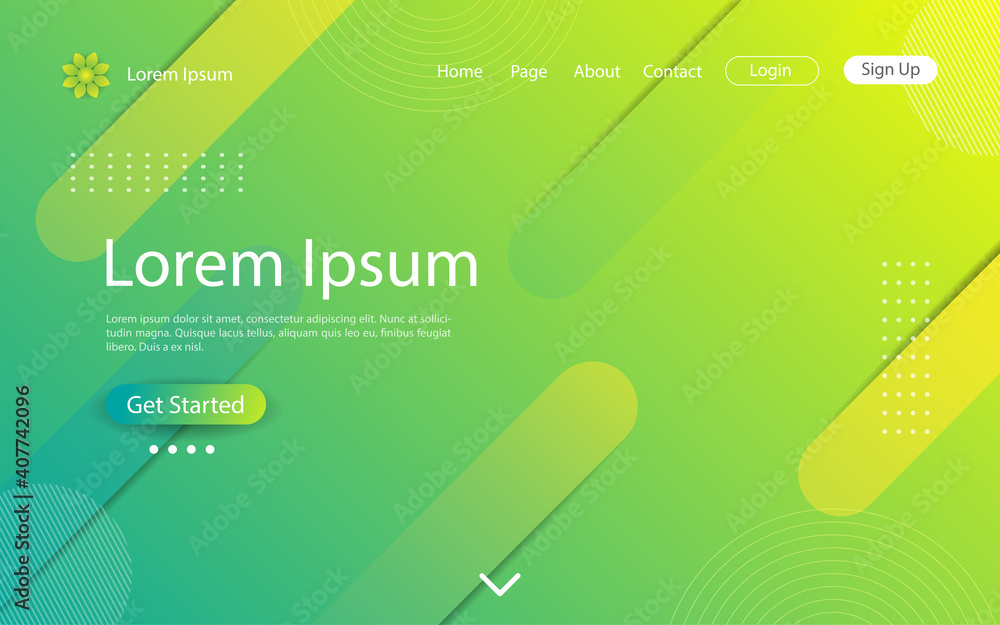 Website landing page design with abstract geometric and dynamic shapes on yellow and green color background. Vector illustration eps10. Website landing page design with abstract geometric and dynamic shapes on yellow and green color background. Vector illustration eps10.
