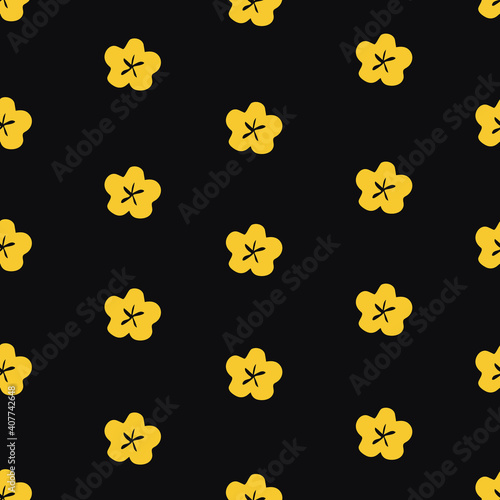 yellow small tiny flowers on black background. seamless pattern with trendy colors . cute design for textile, kids, notebooks, cards