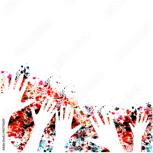Colorful human hands raised isolated vector illustration. Charity and help, volunteerism, social care and community support concept