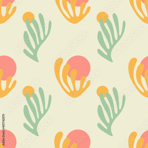 Abstract boho plants seamless pattern neutral design.