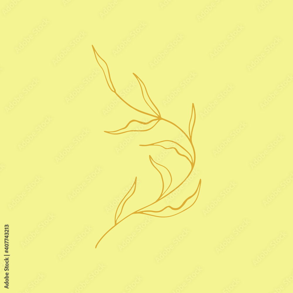 Fototapeta premium Tiny linear leaf logo or label template. Single sketch.