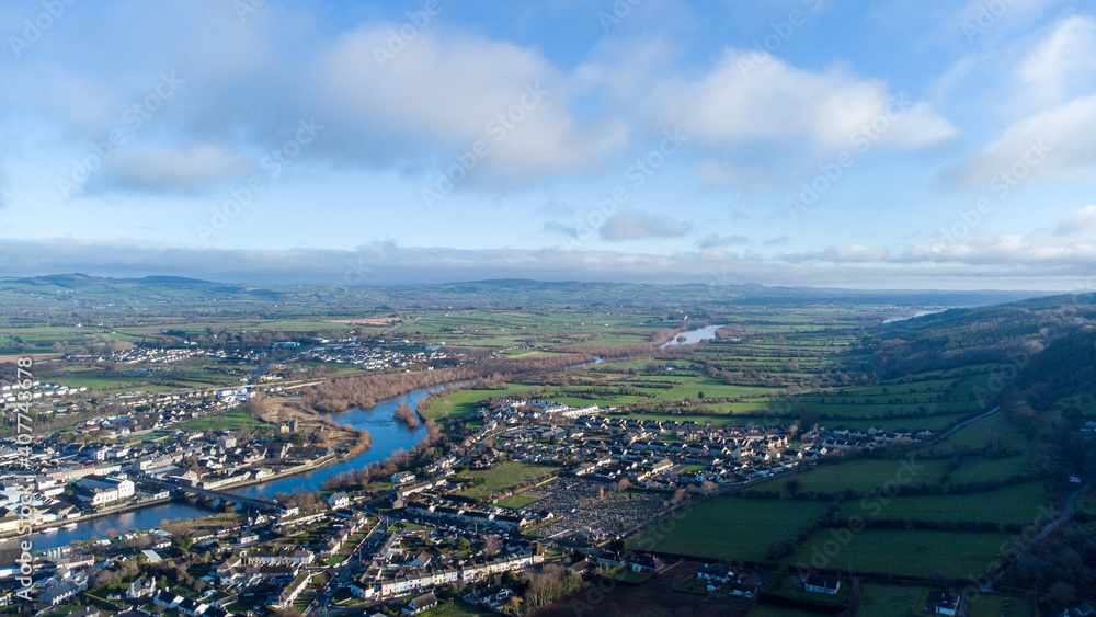 Aerial view of Carrick-on-Suir and the Suir Valley