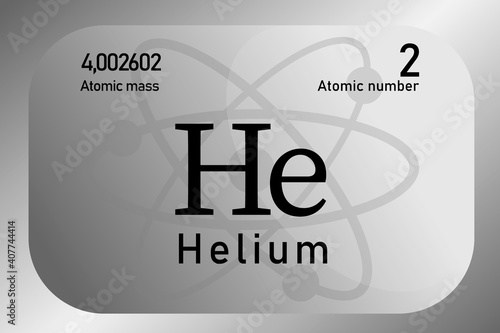 Vector illustration of a sign, symbol of the helium atom, an element of the periodic table.