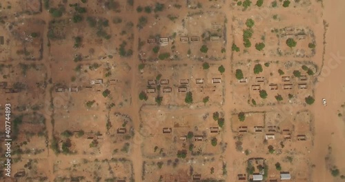 Apocalypse like scene with abandoned buildings in old empty refugee camp aerial photo