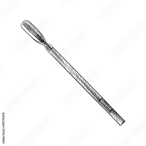 Hand drawn sketch of cuticle pusher on a white background. Manicure and pedicure tools. Nail care equipment