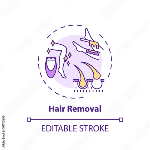 Hair removal concept icon. Home beauty procedure idea thin line illustration. Epilation and depilation. Deliberate body hair removal. Vector isolated outline RGB color drawing. Editable stroke
