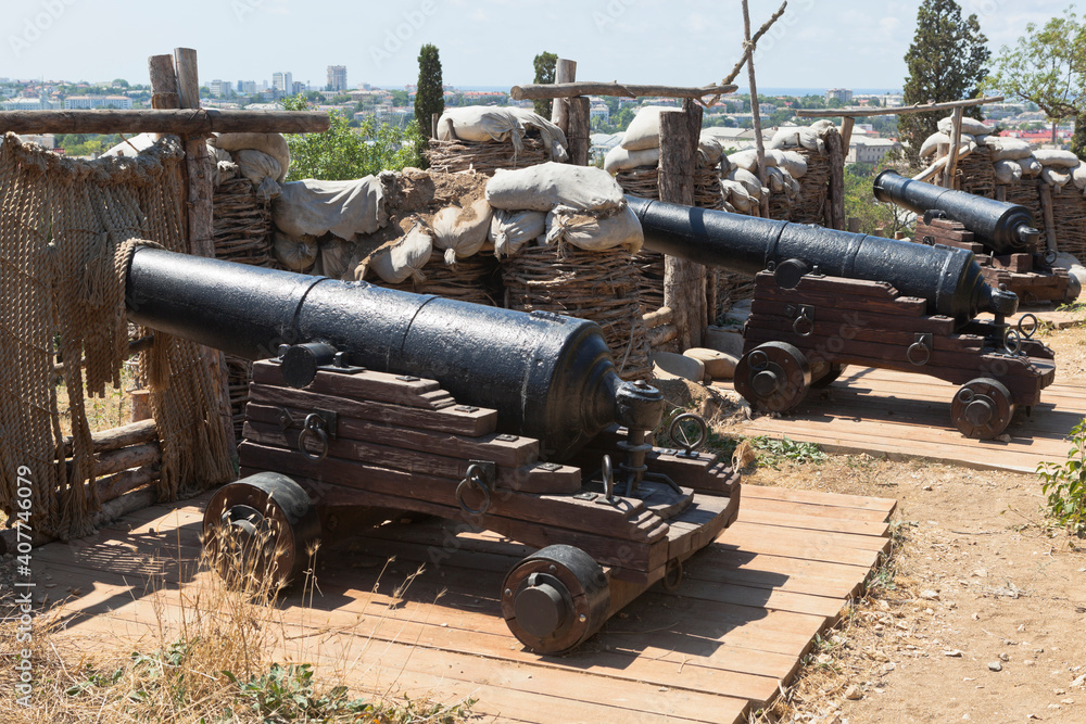 Guns of the Zhitkov battery in the memorial complex Malakhov Kurgan of the Hero City of Sevastopol, Crimea