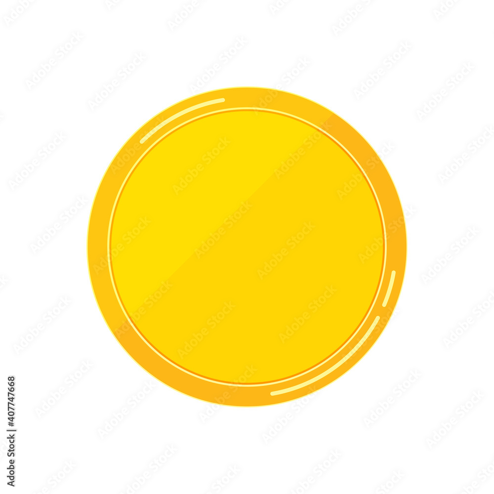 Golden coin vector flat icon isolated on white background. Cartoon style gold shiny money sign illustration. 