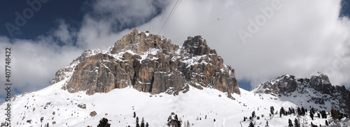 Lagazuoi mountain seen from Passo Falzarego in winter. Dolomites near Cortina d'Ampezzo (Belluno). Veneto, Italy. photo