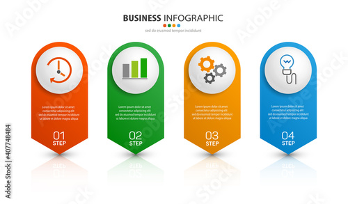Infographic business design vector template with 4 options, steps or processes. Can be used for presentations banner, workflow layout, process diagram, flow chart, info graph