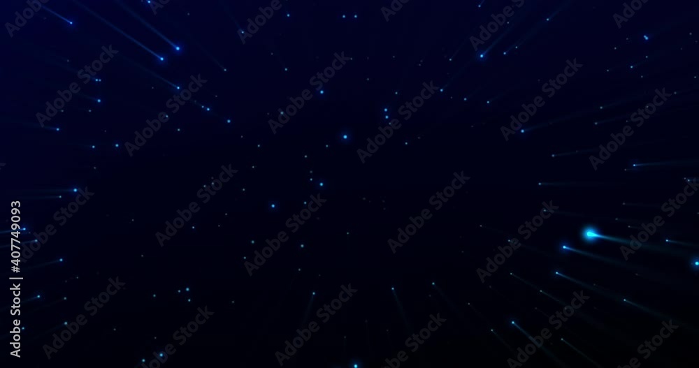 Glowing blue points and beams of light moving on a black background