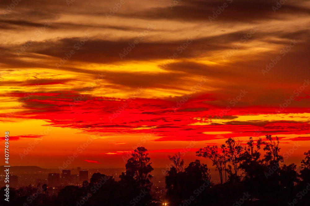 Sunset over Los Angeles, California