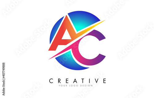 Colorful AC A C Letter Logo Design with a Creative Cut and Gradient Blue Rounded Background.