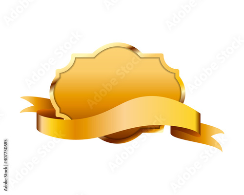 Gold ribbon banner with a blank label. Vector illustration vintage design element.