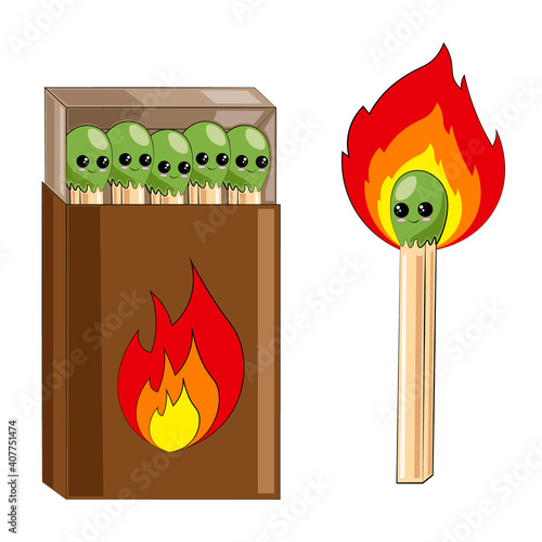 Cute cartoon burning match and box match