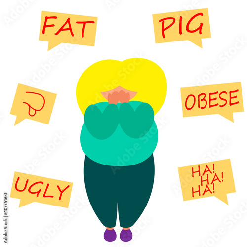 A blonde fat women listens to insults and cries