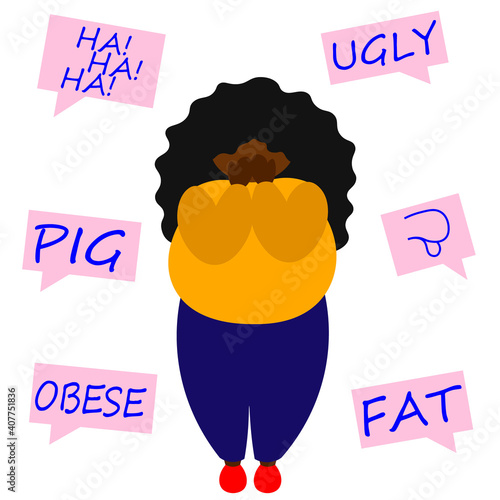 A black fat women listens to insults and cries