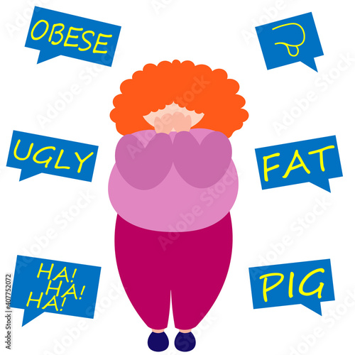 A redhead fat women listens to insults and cries