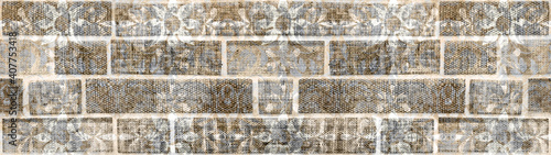 Canvas Print Brown beige seamless grunge vintage tile mirror, brickwork masonry wall texture