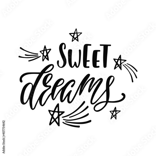 Wallpaper Mural Sweet dreams. Inspiration phrase with stars, comets. Hand drawn typography design. Monochrome vector illustration Torontodigital.ca