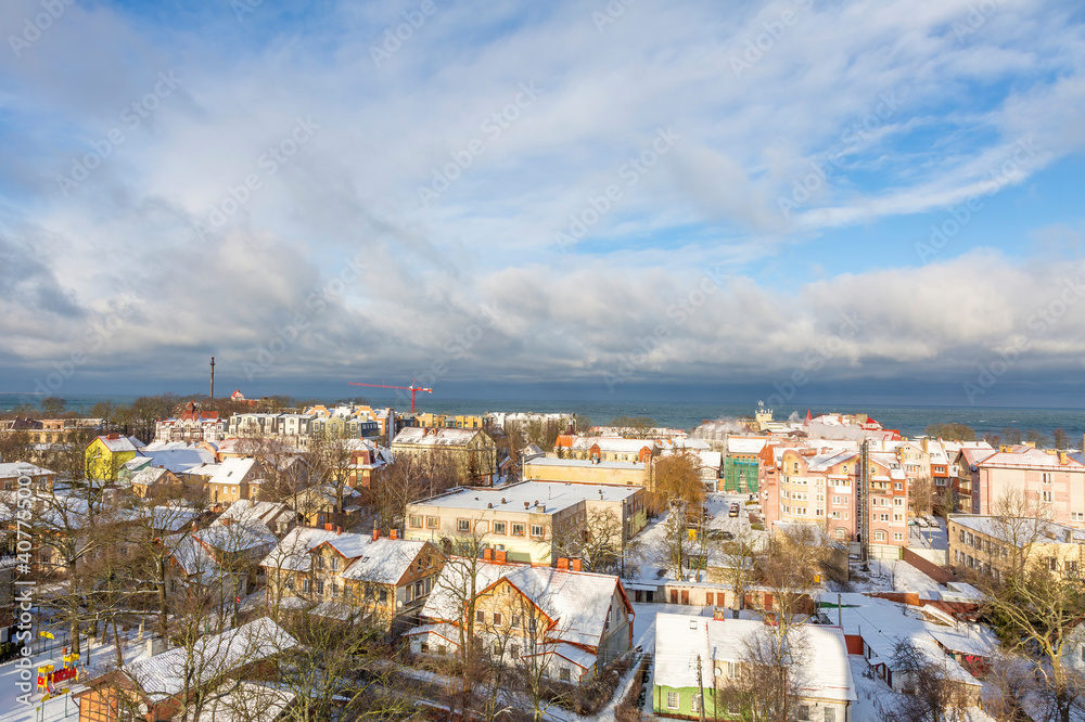 Fototapeta premium Zelenogradsk, Russia. View of the resort town from the Water Tower on a sunny winter day