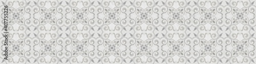 Old gray grey white vintage shabby damask floral flower leaves patchwork tile...