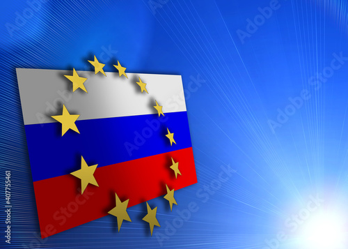 Obraz na płótnie EU circle of gold stars over the Russian flag, on a dark blue background with an empty area w salonie