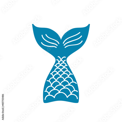 Hand drawn silhouette of mermaid's tail. Vector illustration isolated on white background.