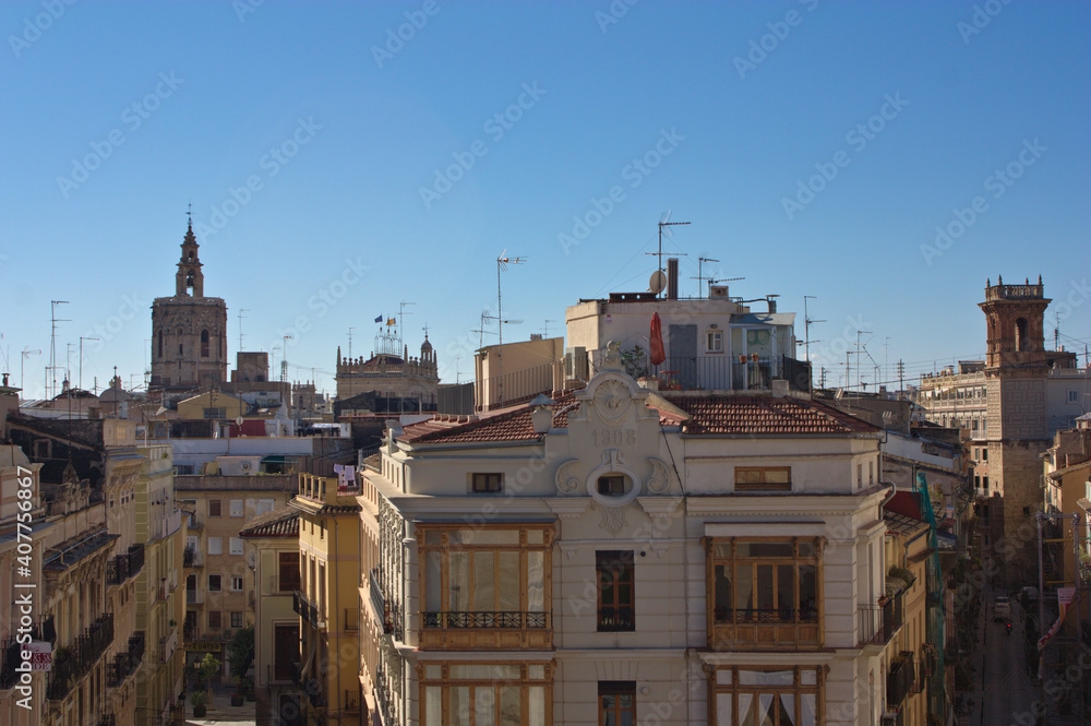Panoramic view of the Ciutat Vella de Valencia in which we see the Micalet tower
