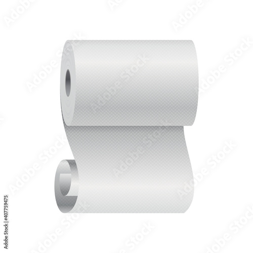 Realistic toilet paper or kitchen towel roll template mockup. Sanitary absorbent paper, rolled around a cardboard cylinder. Kitchen wc whute tape paper