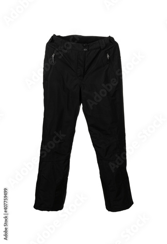 Black ski waterproof and windproof pants isolated on white background