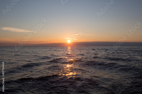 Sunrise over the Mediterranian Sea. Calm and peaceful time at Ionian sea.