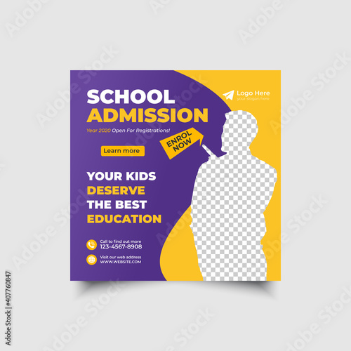 Admission social media post template design, Suitable for junior and senior high school promotion banner