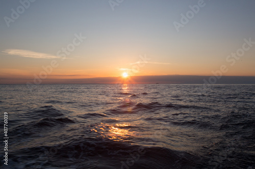 Sunrise over the Mediterranian Sea. Calm and peaceful time at Ionian sea.