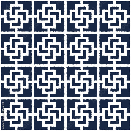 Geometric abstract seamless vector pattern including traditional korean or chinese motive with typical lines and elements