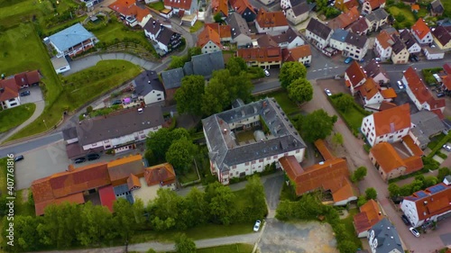 Aerial view of the village Rothenbuch in Germany on sunny day in spring. photo