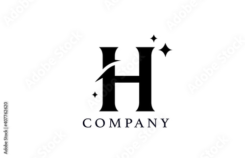 H simple black and white alphabet letter logo for corporate and company. Creative star design with swoosh. Can be used for a luxury brand or icon lettering