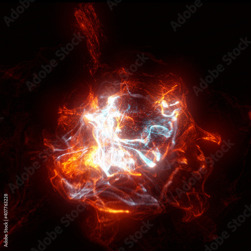 Abstract visual background. Particle effect and exploding lines. 3D render