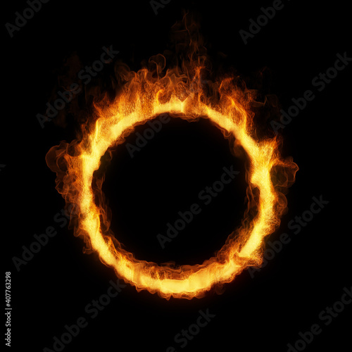 Circus ring. flames and sparks emitting from a circle ring. 3D render