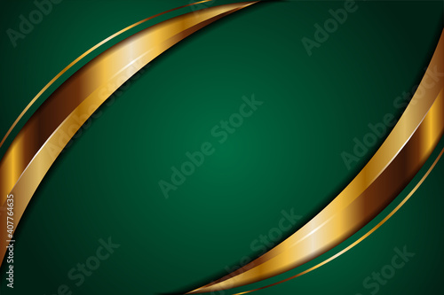 Abstract polygonal luxury dark green combine and gold metal texture background . Metallic glowing golden lines overlap layer textured