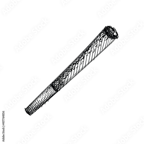 Hand drawn sketch of rolled cannabis, weed cigarette on a white background. Weed smoking tools. Marijuana smoking. Cannabis