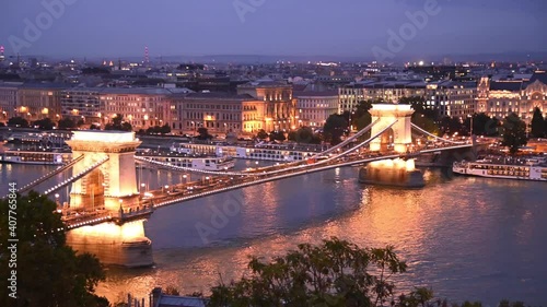 Aerial view of Budapest city at blue hour.