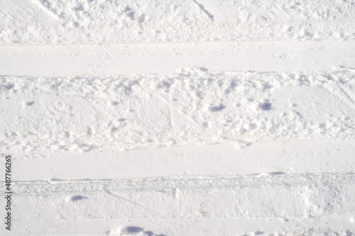 Ski track on the white snow 